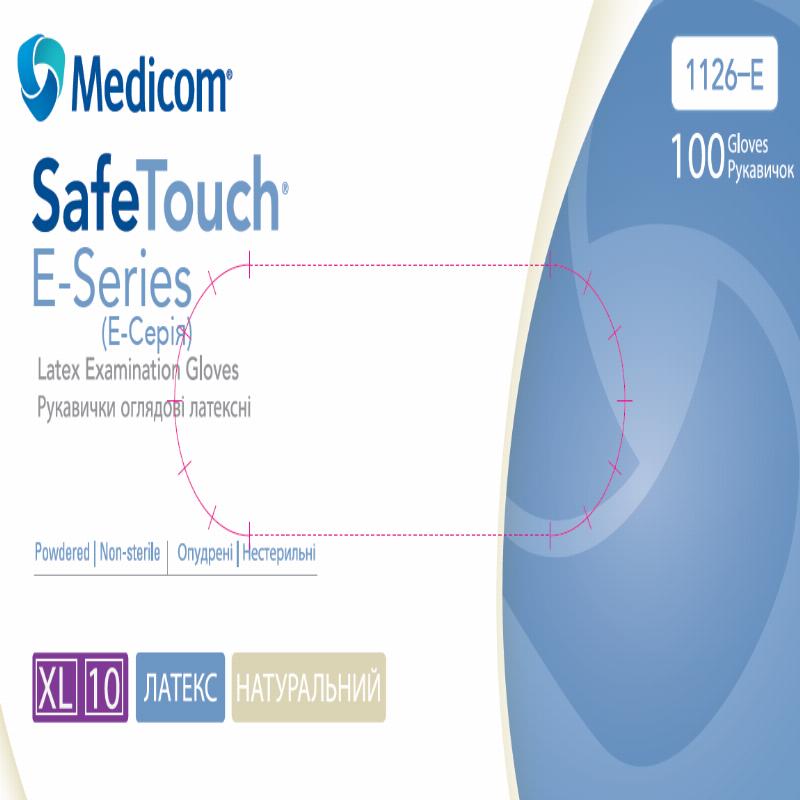 Рукавички оглядові латексні опудрені нестерильні “Safe-Touch” E-Series, розмір XL (500 пар/ящ.)